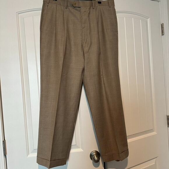 Ralph Lauren Academia Mens Dress Pants 35 x 32 Brown Glen Plaid100% Wool Pleated - Picture 5 of 11